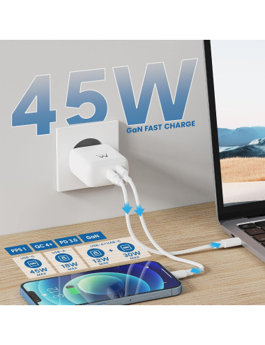 ewent Cargador de Pared | 1xUSB A + 1xTipo-C | 45W