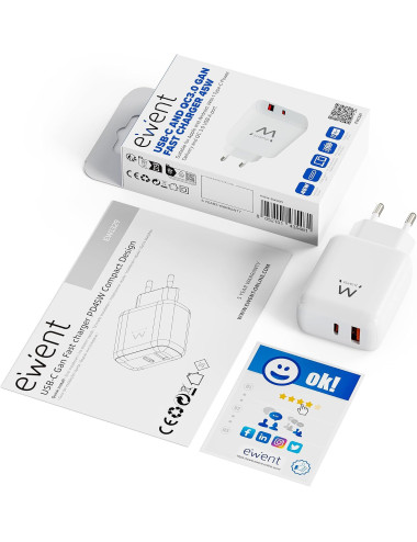 ewent Cargador de Pared | 1xUSB A + 1xTipo-C | 45W